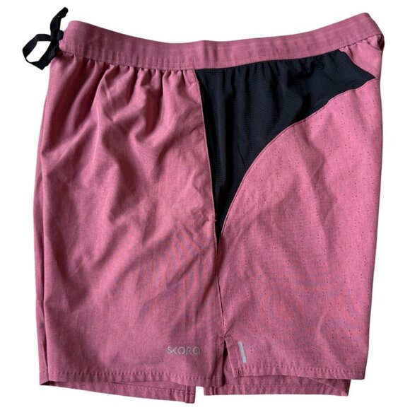 Skora Pacer Shorts 5 Inch Mens M Quick Dry Athletic Shorts Red Moscato Chambray - Picture 2 of 16